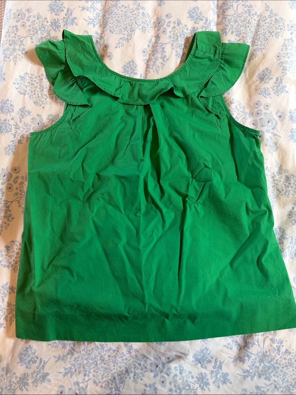 J. Crew Green Ruffle Shoulder Tank Top